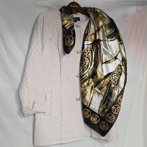 Dennis Basso Cream Quilted Jacket with Gold and Black Scarf Large